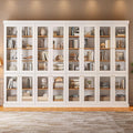 70.8" Bookshelf with Glass Doors, Farmhouse Modular Bookcase with 6-Tier Adjustable Shelves, Large Storage Cabinet for Living Room & Home Office, Set of 4, White
