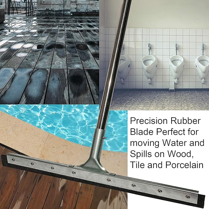 Floor Squeegee Scrubber 55inch Long Stainless Steel Handle with 22inch Wide Silicon Rubber Blade - Perfect Squeegee Broom for Floor Washing and Drying Shower Glass, Marble, Wood Surfaces