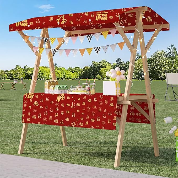 Outdoor Vendor Cart, Portable Cart with Canopy, Movable Stall Display Stand, Foldable Vending Stand Kiosk Display Trolley with Canopy, for Market, Street Food, Events(Red 3,120cm/47.2in)