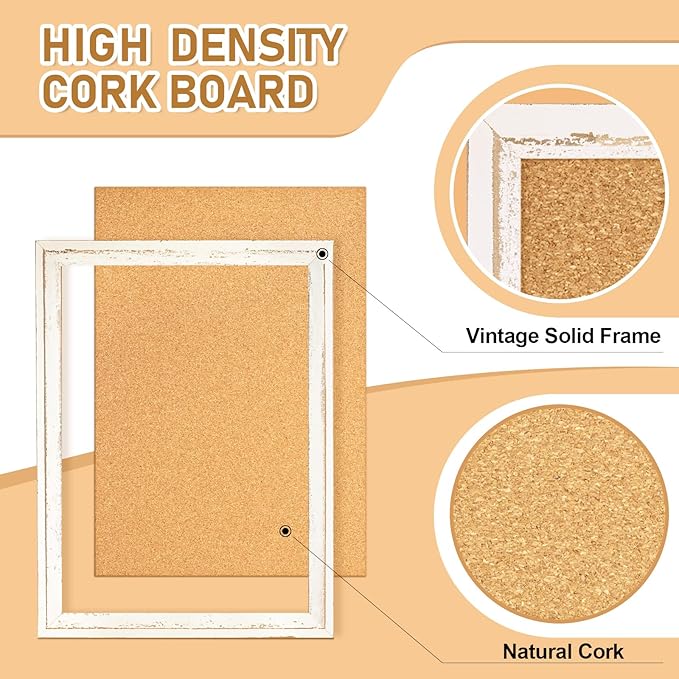 DOLLAR BOSS White Cork Board for Wall - 30 X 20 Inches, Rustic Wooden Frame Bulletin Board, Decorative Hanging Pin Board for Office & Home Decor