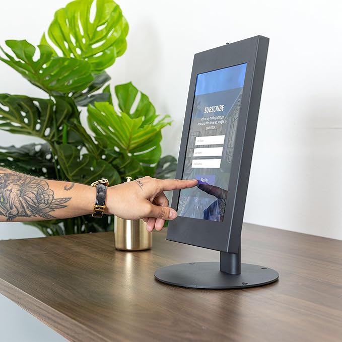 Mount-It! Lockable Tablet Countertop Stand for Samsung Tab A9+, S9, S9 FE, S8, A8 – Anti-Theft POS Stand, Fully Enclosed Security Case, Freestanding or Bolt-Down, Rotating & Tilting Display, Steel