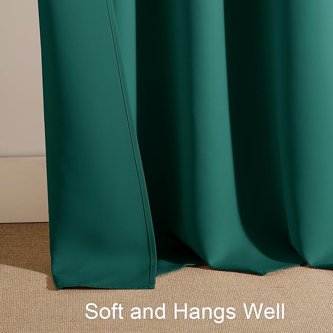 PONY DANCE Bedroom Curtains Short - Thermal Insulated Window Treatments Blackout Curtain Panels with Rod Pocket Light Block for Bathroom, W 42 by L 45 Inches, Hunter Green, 2 Pieces