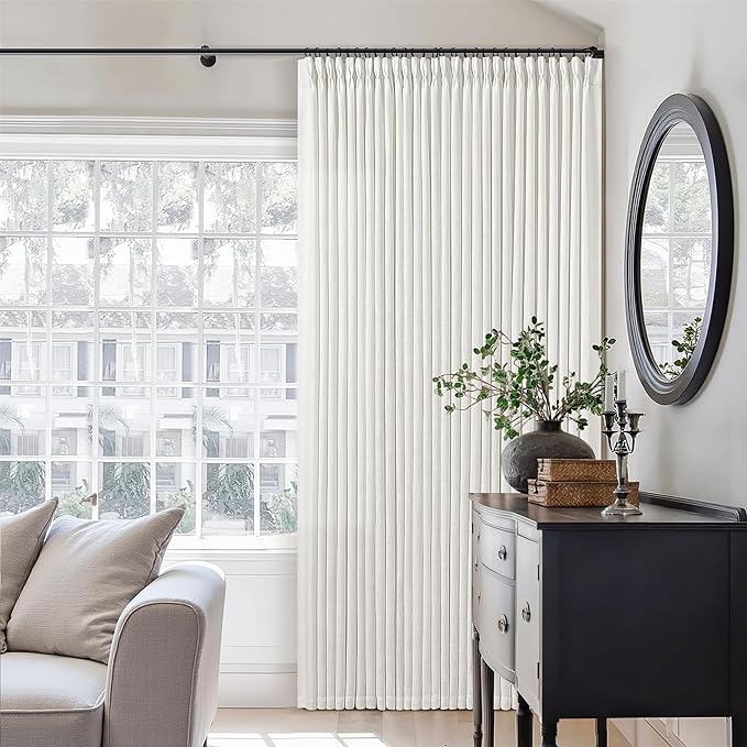 Beige White Pinch Pleated Linen Curtains 92 Inches Long 2 Panels for Living Room Bedroom Memory Training Shaped Semi Sheer Pleat Drapes with Hooks Rings Light Filtering Window Curtain 40x92