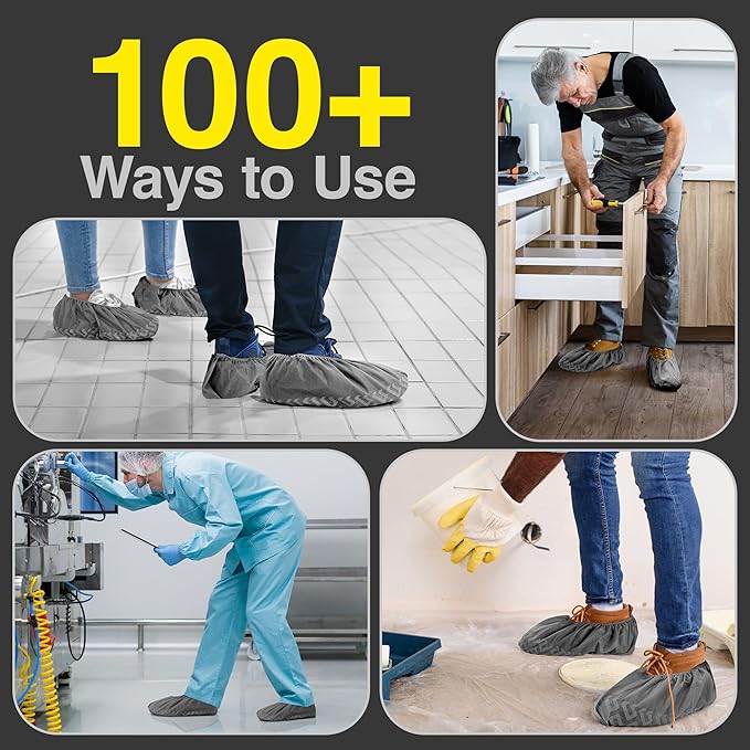 Premium Boot & Shoe Covers Disposable Booties - 100 Pack - Durable, Non-Slip, Non-Toxic, Water Resistant, Recyclable Protectors for Indoor & Outdoor - Large Size Fits Most Shoes