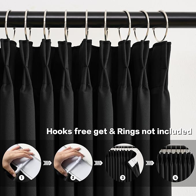 KEQIAOSUOCAI 80 Inch Wide Black Pinch Pleated Curtains 80 x 102, Thermal Insulated Noise Cancelling Living Room Office Drapes 102 Inches Long, Patio Sliding Glass Door Window Curtain 2 Panels