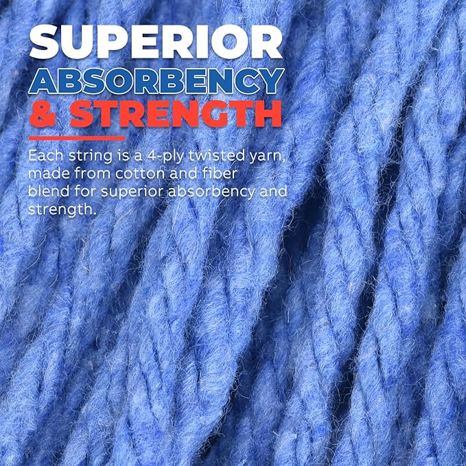 Onesimus 24 oz Heavy Duty Mop Head Replacement, 5 Inch Headband for Quick Change Handle, Blue Loop-End Cotton Blend String Wet Dry Floor Mop Refill Commercial Cleaning Supplies, 1 Pack Large