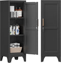 Bestoo Metal Locking Cabinet, 46" H Storage Locker with 1 Magnetic Door and 2 Adjustable Shelves, 3-Tier Black Storage Cabinet for Bathroom, Kitchen, Pantry, Home, Office, Garage