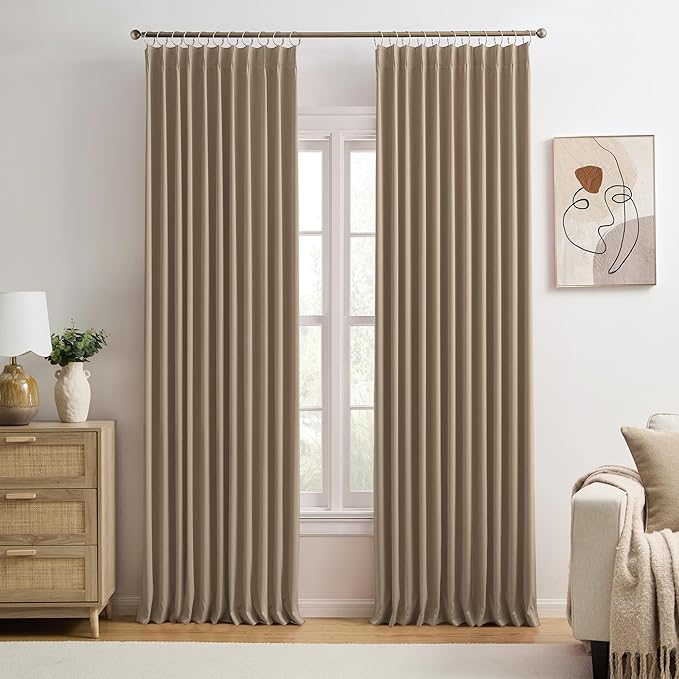 KEQIAOSUOCAI Cappuccino Pinch Pleated 72 Inch Wide Curtains 72 x 84, Thermal Insulated Noise Cancelling Living Room Office Drapes 84 Inches Long, Patio Sliding Glass Door Window Curtain 2 Panels