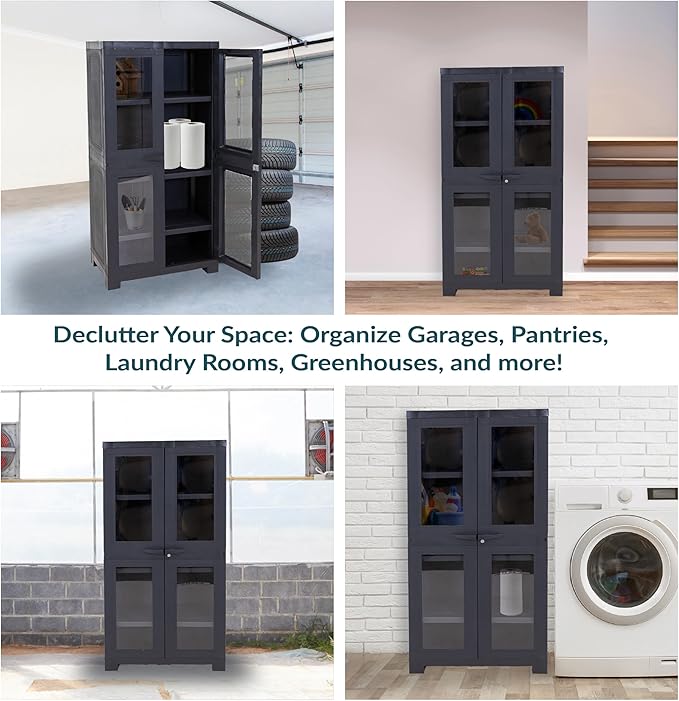 Sunnydaze Storage Cabinet with 4 Acrylic Glass Doors - Plastic Storage Cabinet - 48.75" H - Garage, Office, Home, Laundry Room