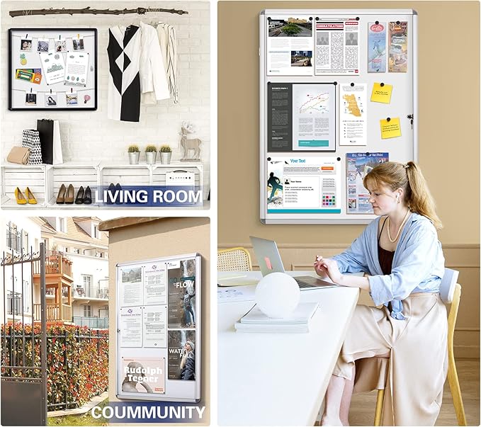 SWANCROWN Enclosed Notice Board Magnetic Bulletin Boards for Office with Locking Door,Black Frame, 26x20inch(4XA4