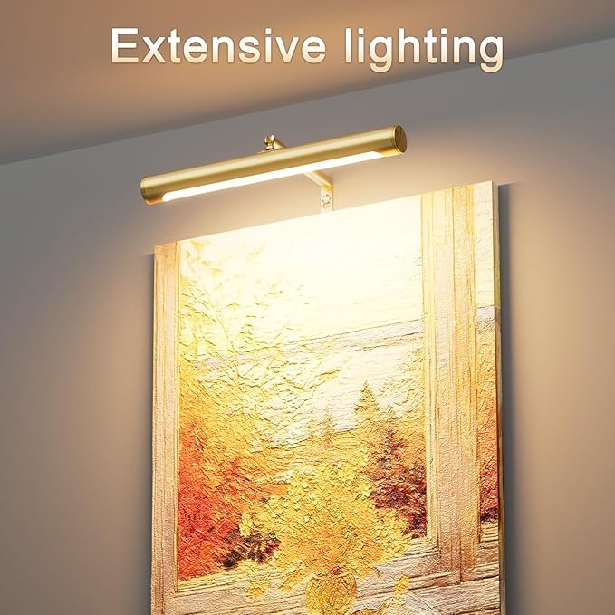 4W Picture Light Plug in, 12" Adjustable LED Art Light with Remote Control, Dimmable Wall Light for Picture Display Dartboard Art Work (Gold)