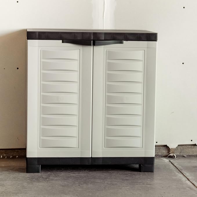 Sunnydaze Plastic Garage Storage Cabinet with Adjustable Shelf - 25.5" H - Garage, Office, Home, Laundry Room - Gray