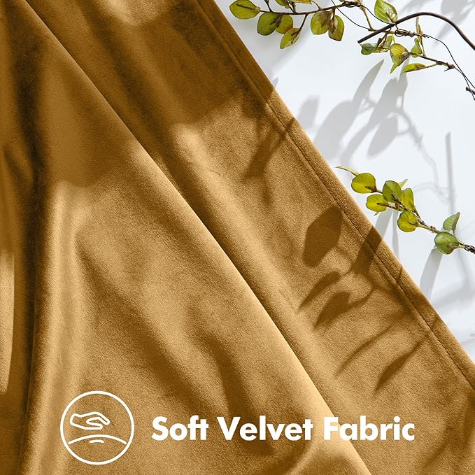 MIULEE Gold Velvet Blackout Curtains 108 inches Long, Pinch Pleated Drapes with Hooks, Thermal Insulated Pleat Design Luxury Panels for Living Room Bedroom, Set of 2