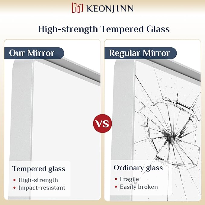Keonjinn White Bathroom Mirrors for Over Sink, 30 x 36 Inch Metal Framed Bathroom Mirror for Wall, Rounded Rectangle Matte White Mirror with HD Tempered Glass, Hangs Horizontally or Vertically