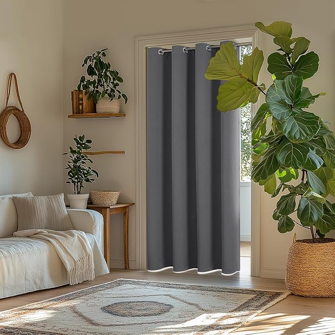 ChrisDowa Blackout Curtains 80 Inches Long for Doorways and Closets, Thermal Insulated Temporary Room Dividers (1 Panel, Grey, 42 x 80 Inch)