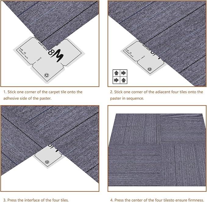16-Pack 20"x20" Carpet Tiles, Non-Adhesive Soft Padded Floor Squares with Seamless Look for Home, Office, Indoor & Outdoor Use (43 Sq Ft) (K3)