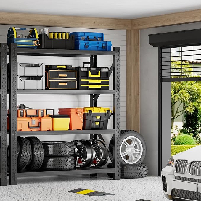 5000LBS Heavy Duty Garage Shelving 59" W Garage Storage Shelves 4-Tier Metal Adjustable Shelf Unit Storage Rack for Basement Supermarket Warehouse 59" W x 24" D x 78" H Black