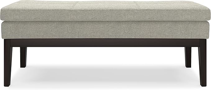 SIMPLIHOME Carlson Ottoman Bench - 45 inch Wide Upholstered Vegan Leather Rectangle Ottoman in Greige, Mid Century Modern Bench for Bedroom, Entryway or Living Room with Padded Seat