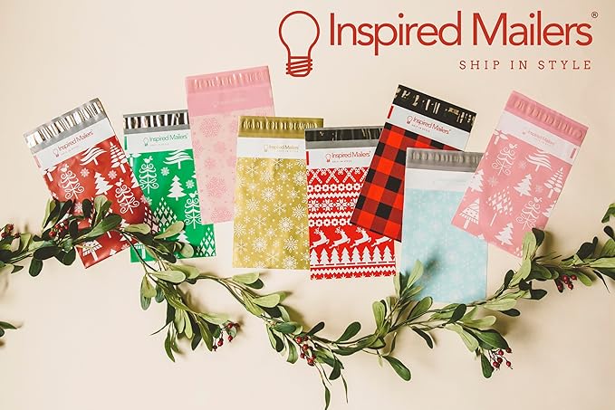 Inspired Mailers - Christmas Poly Mailers 10x13-100 Pack - Christmas Trees (Rose Gold) - Package Bags - 10x13 Holiday Mailers - Holiday Shipping Bags - Polybags for Shipping