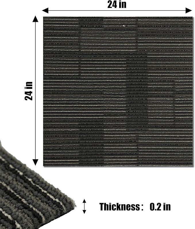 24" x 24" Self-Adhesive Carpet Tiles, 10 Pack Peel and Stick Carpet Squares for Indoor Flooring, Non-Slip Squares Carpet Floor Tile for Basement, Bedroom, Office, Easy DIY Installation