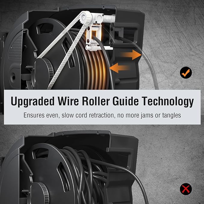 SURAIELEC 80 FT Retractable Extension Cord Reel, 14 AWG SJTOW Power Cord for Garage & Workshop, 10A Circuit Breaker, Wall/Ceiling Mount, Upgraded Anti-Tangle Roller Design, ETL Listed