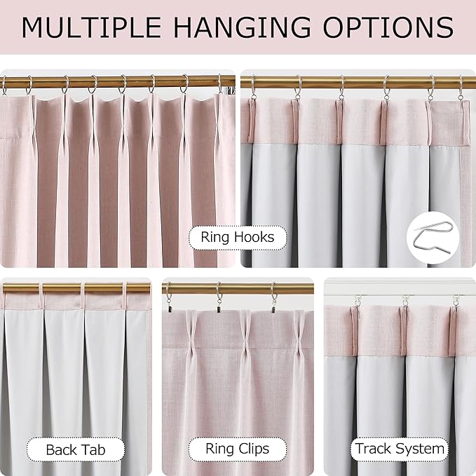 Vision Home Soft Pink Pinch Pleated Full Blackout Curtains Linen Blended Room Darkening Curtain Panels 108 inch for Living Room Bedroom Thermal Insulated Pinch Pleat Drapes with Hooks 9FT 40"Wx108"Lx2