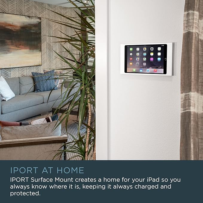 iPort 70808 Surface Mount System iPad Wall Mount – Slim & Secure iPad 10.2" (9th, 8th, 7th Gen) Enclosure | Built-in PoE Charging | Aluminum Flush Wall Dock for Smart Home & Commercial Use – Black
