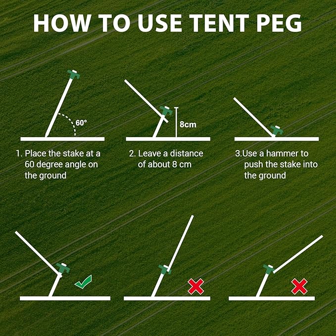 Eurmax USA Galvanized Non-Rust Camping Family Tent Pop Up Tent Stakes Ice Tools Heavy Duty 20pc-Pack, with 4x10ft Ropes & 1 Green Stopper