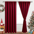 JIUZHEN Christmas Blackout Curtains for Bedroom - Thermal Insulated Room Darkening Noise Reducing, 70 x 84 Inch Length Curtains for Living Room, Set of 2 Panels with Tiebacks, Red