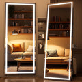 Full Length Mirror with Lights, 75" x 28" LED Lighted Floor Standing Body Mirror, Dimmable & 3 Color Lighting for Bedroom, Cloakroom, Dressing Room, Tempered Glass, Square Black