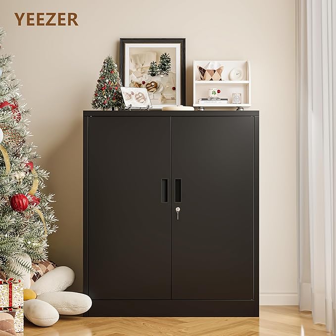 Metal Storage Cabinet, 36 Inch Tall Metal Storage Cabinet with Doors and Shelves, Pantry Cabinets for Kitchen Storage, Garage Cabinet for Living, Dining Room, Assemble Required.