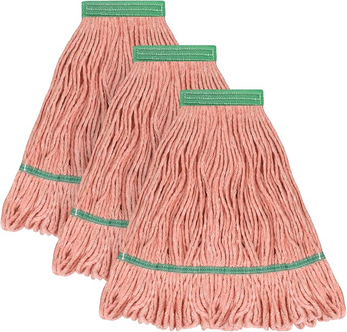 Matthew Cleaning Heavy Duty Mop Head Commercial Replacement for General and Floor Cleaning , Wet Industrial Blue Cotton Looped End String Head Refill (Pack of 3) Orange