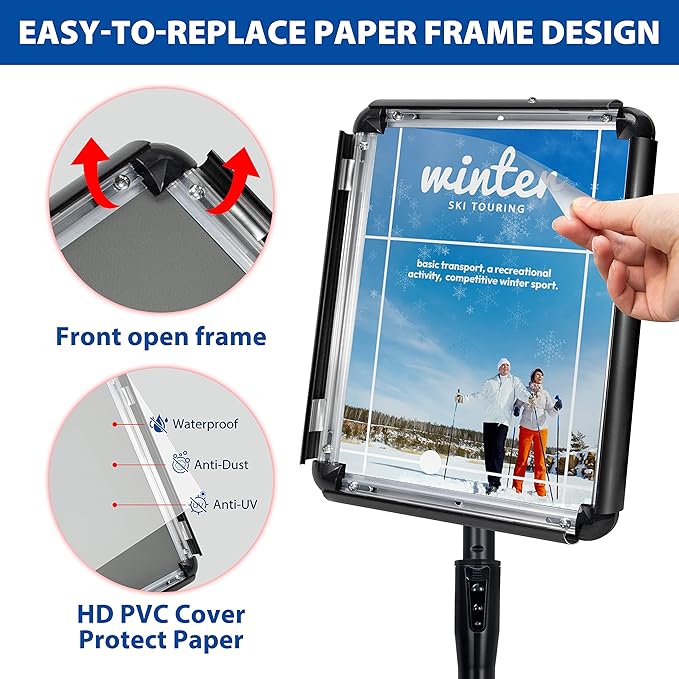 6-Packs Sign Holder Stand for Display 8.5x11 Inch - Adjustable Floor Standing Sign Holder - Pedestal Poster Stand with Vertical & Horizontal View, Indoor/Outdoor Business & Store Signage(Black)