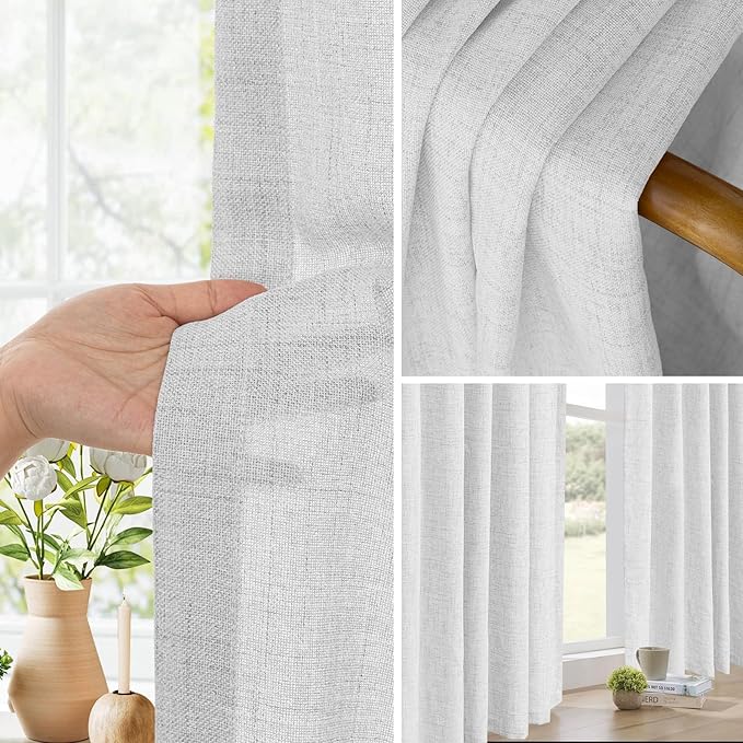 Faux Linen Sheer Divider Curtain with Flexible Curtain Track, Light Filtering Privacy Drapes for Window or Room Divider Curtains for Living Room Bedroom, Natural Linen,100" W x 108" L,1 Panel