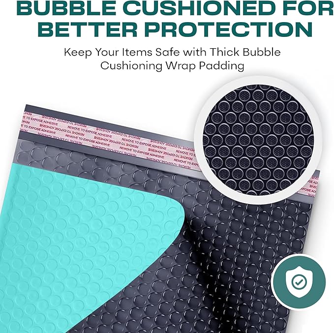 Teal Poly Bubble Mailers 7.25x12 inch #1 | Self Seal Padded Envelopes | Cushioned Bubble Mailer | Usable Size 7.25x11 | WaterProof | Lightweight mailing Shipping Bags | 200 Pack Bulk