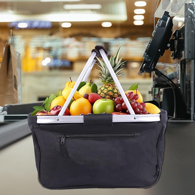 Picnic Basket, SIYUAN Collapsible Shopping Basket 24L Portable Grocery Basket with 2 Handles Reusable Folding Market Basket Leak-Proof Laundry Basket for Travel, Black