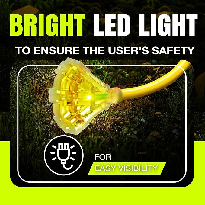 100ft Outdoor/Indoor Extension Cord 3-Outlet 12/3 Gauge Extra Heavy Duty ETL Listed, 3 Prong SJTW, Waterproof, Flexible Cold-Resistant Long Power Cord,15A 125V 1875W, Yellow by LifeSupplyUSA
