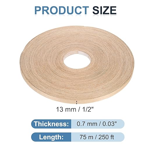 PATIKIL Red Oak Edge Banding, 1/2 Inch x 250 ft Wood Veneer Tape Pre-glued Flexible Plywood Edge Banding with Hot Melt Adhesive for Furniture Restoration
