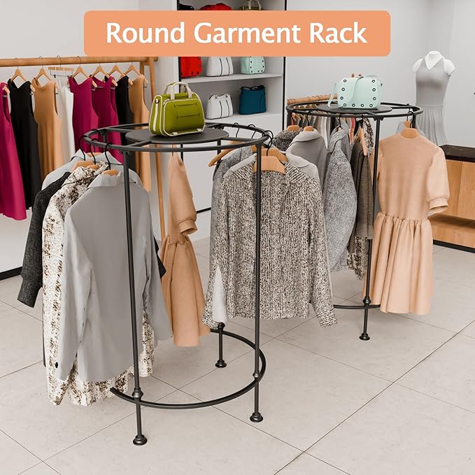 Round Garment Rack,Freestanding Clothes Hanging Rack,for Shopping Malls Retail Bedroom (Black)