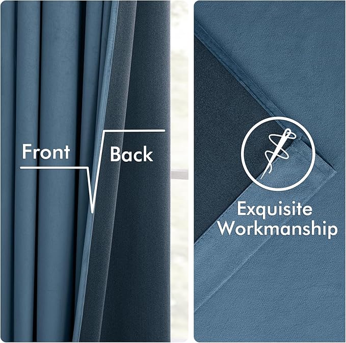MIULEE Velvet Curtains 108 Inch Length 2 Panels Set for Bedroom, Pinch Pleat Back Tab Luxury Thermal Insulated Living Room Darkening Pleated Blackout Extra Long Window Curtains with Hooks, Dark Slate