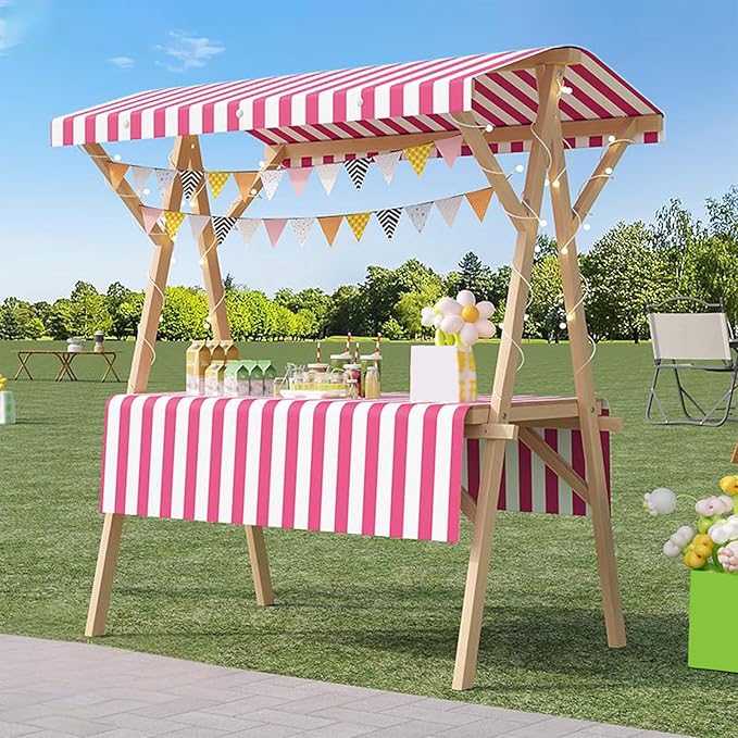 Outdoor Vendor Cart, Portable Cart with Canopy, Movable Stall Display Stand, Foldable Vending Stand Kiosk Display Trolley with Canopy, for Market, Street Food, Events(Pink 1,120cm/47.2in)