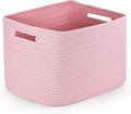 Shelf Woven Storage Basket, 15 x 10 x 9” Closet Rope Baskets For Organizing, Square Bins with Handles, Pink 1 Pack