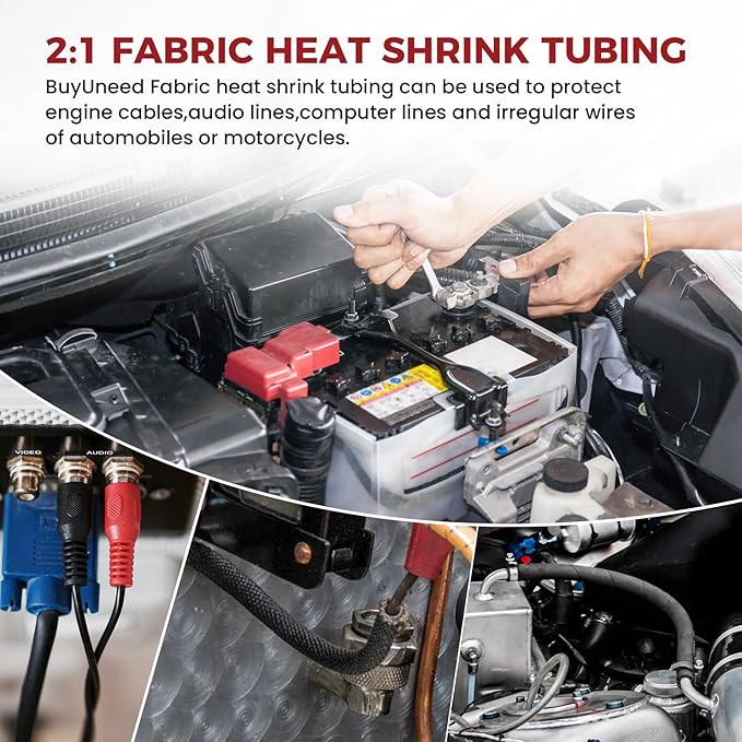 Braided Sleeving 2:1 Shrinkable Fabric Heat Shrink Tubing- Abrasion Protection Flexibility Wiring Harness Cable Sheath (1/2" ID, 16ft)