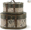 SLPR Alyssa Vintage Train Case - Set of 2, Antique Wooden Storage Boxes with Hinged Lids, Old Fashioned Decorative Wood Trunk, Memory Chest for Keepsakes and Home Décor