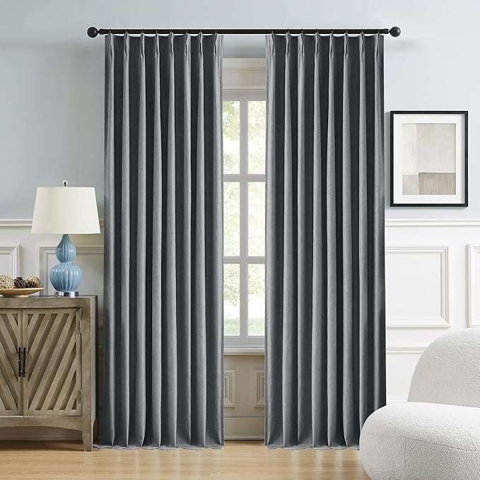 DUALIFE Full Blackout Pinch Pleated Curtains Dark Gray, Back Tab with Hooks, Thermal Insulated Track Curtains for Bedroom Living Room,50" W x 105" L, 2 Panels Charcoal Grey