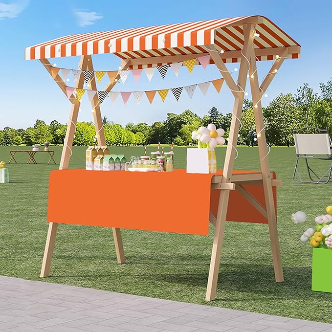 Outdoor Vendor Cart, Portable Cart with Canopy, Movable Stall Display Stand, Foldable Vending Stand Kiosk Display Trolley with Canopy, for Market, Street Food, Events(Orange 2,150cm/59in)