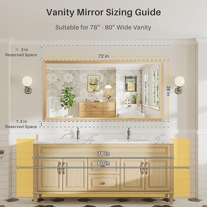 72x36 Inch Bathroom Mirror for Wall, Anti-Rust Oak Wood Grain Metal Framed Bathroom Mirrors for Over Sink,Rectangler Mirrors for Bathroom Vanity, Farmhouse, Bedroom, Living Room, Entryway Decor