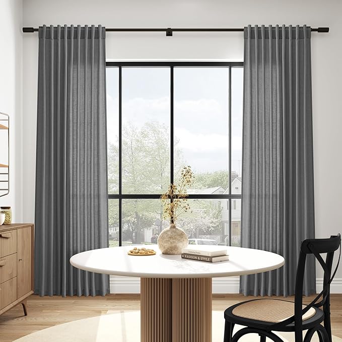 Nanspring Blazer Grey Curtain Linen Blend Light Filtering Back Tab Curtains 84 Inches Long, Semi Sheer Privacy Drapes for Living Room & Bedroom,Simple Style 52x84 inch, 2 Panels