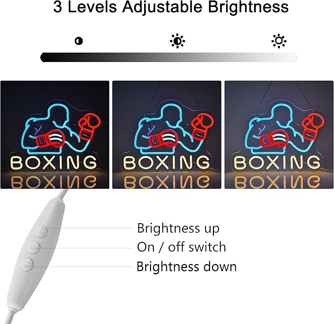 Boxing Neon Sign, Neon Lights Hanging Wall Art Decoration for Fitness Club Gym Sports Room Workout Game Room Man Cave Boys Gifts, USB Powered Ultra Bright Dimmable, 16.1 * 12.2 inches