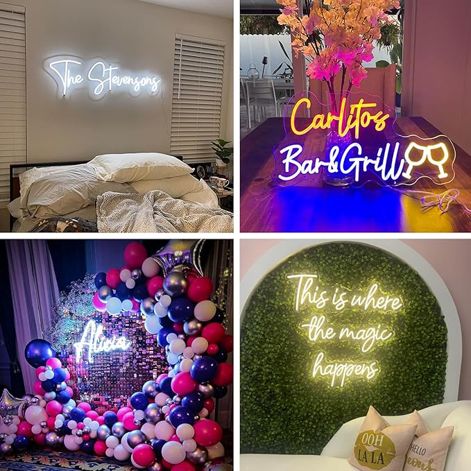 Custom Neon Sign Wedding, Personalized LED Name Logo Lights for Reception, Light up Neon Signs Customizable for Bedroom Wall Decor Kids Girls Boys Xmas Gift, Birthday Party, Office Business (16-60")